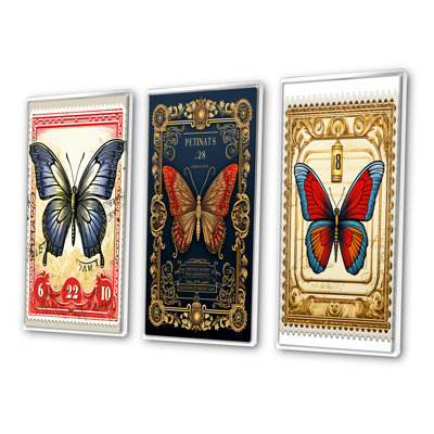 Retro Illustration Of Blue Butterfly - Animals Butterfly Art Set Of 3 Pieces