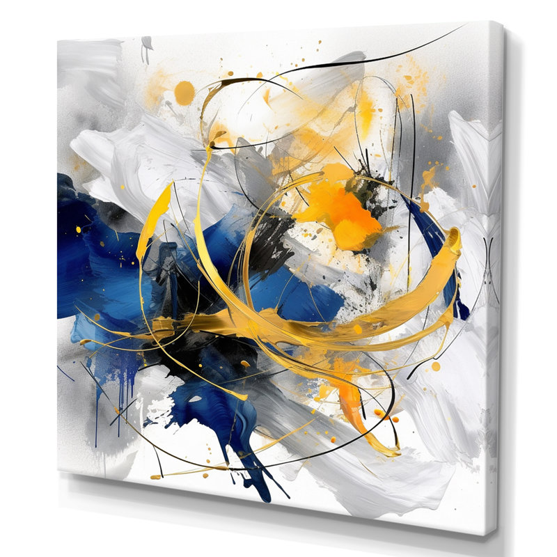 «Dark Blue and Gold Strokes», reproduction sur toile encadrée, Sans cadre, Toile tendue, 44" H x 44" W