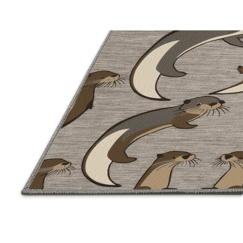 Washable African Clawless Otter Wildlife Area Rug, Round 5'