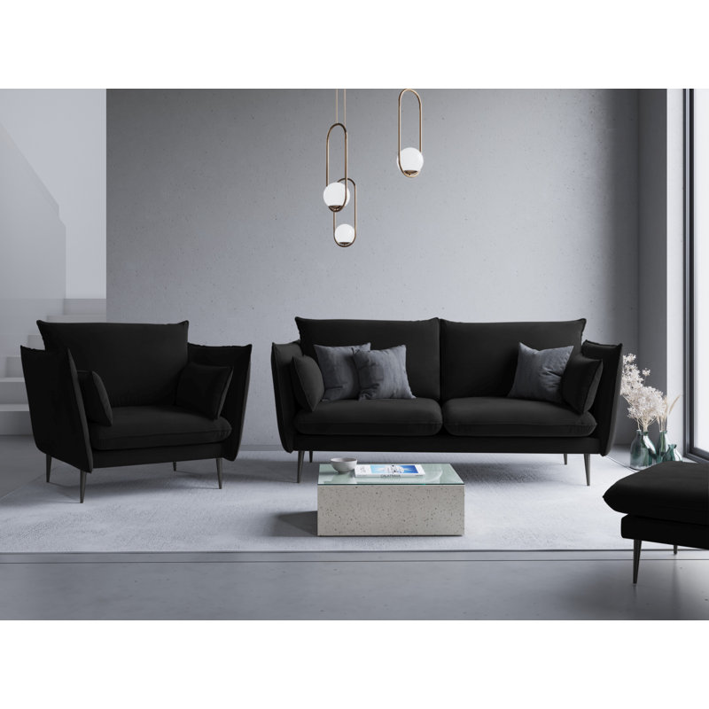 Adoraim 4 Seater Polyester Sofa, 200cm, Black, Gold