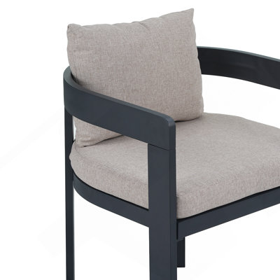 Outdoor Patio 3PCS Dining Set (2PCS Black Finished Aluminum Dining Chair With Beige Cushion And 1PC Acacia Wood Dining Table)