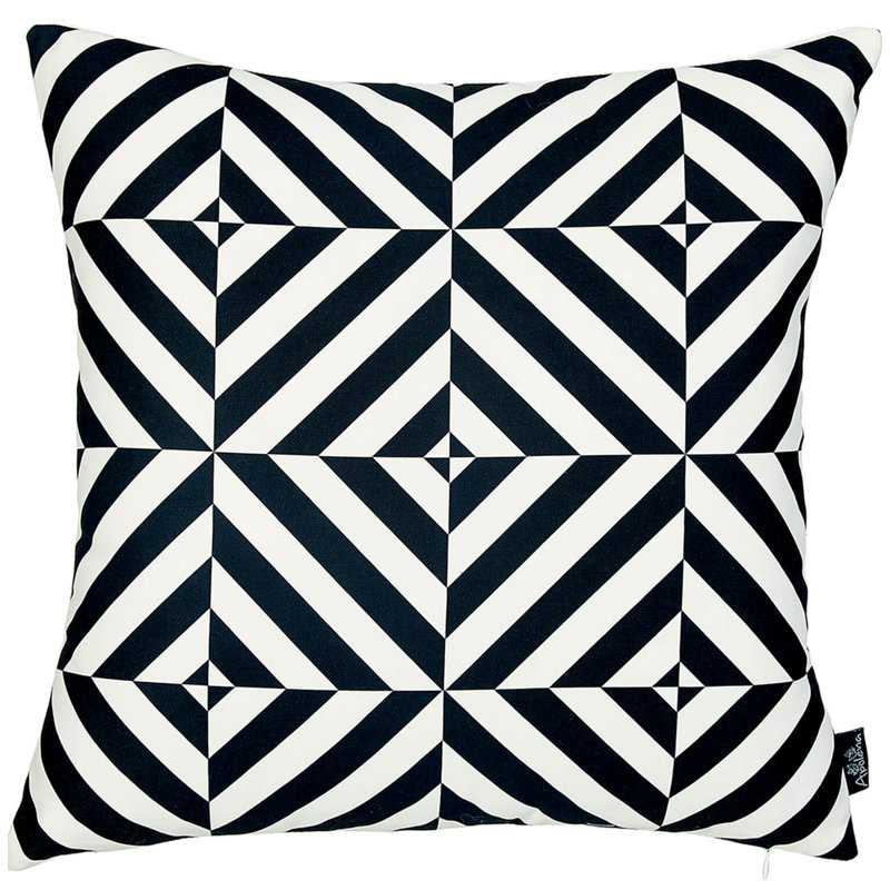 Black and White Geometric Polyester Square Pillow Cover