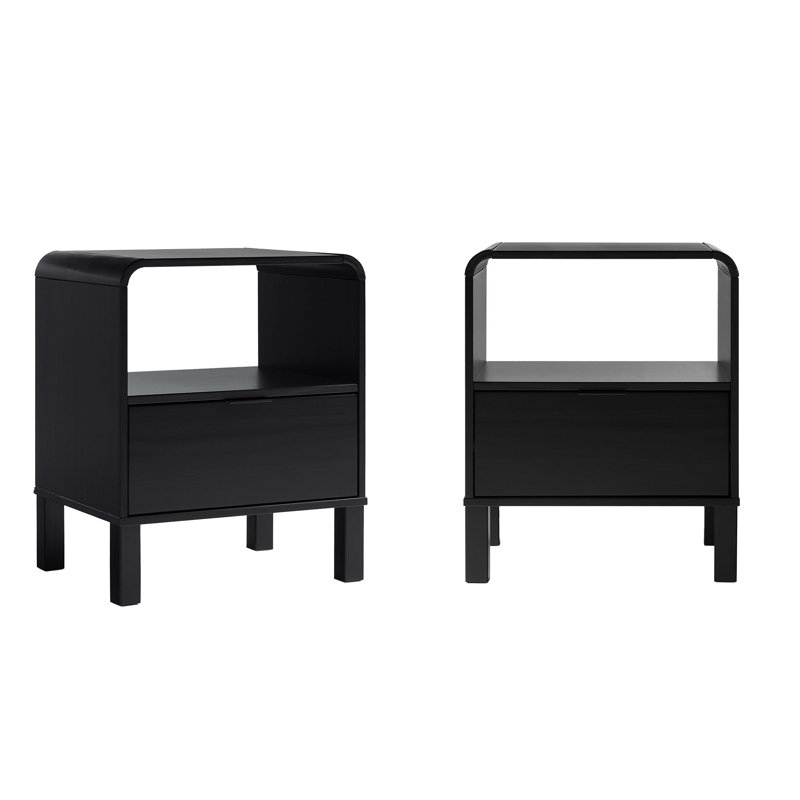 Burrton 1-Drawer Solid Wood Nightstands, Black