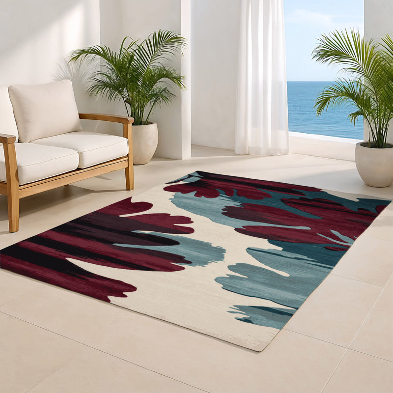 Tapis intérieur et extérieur rouge Watercolor, Rectangle 5 pi x 7 pi