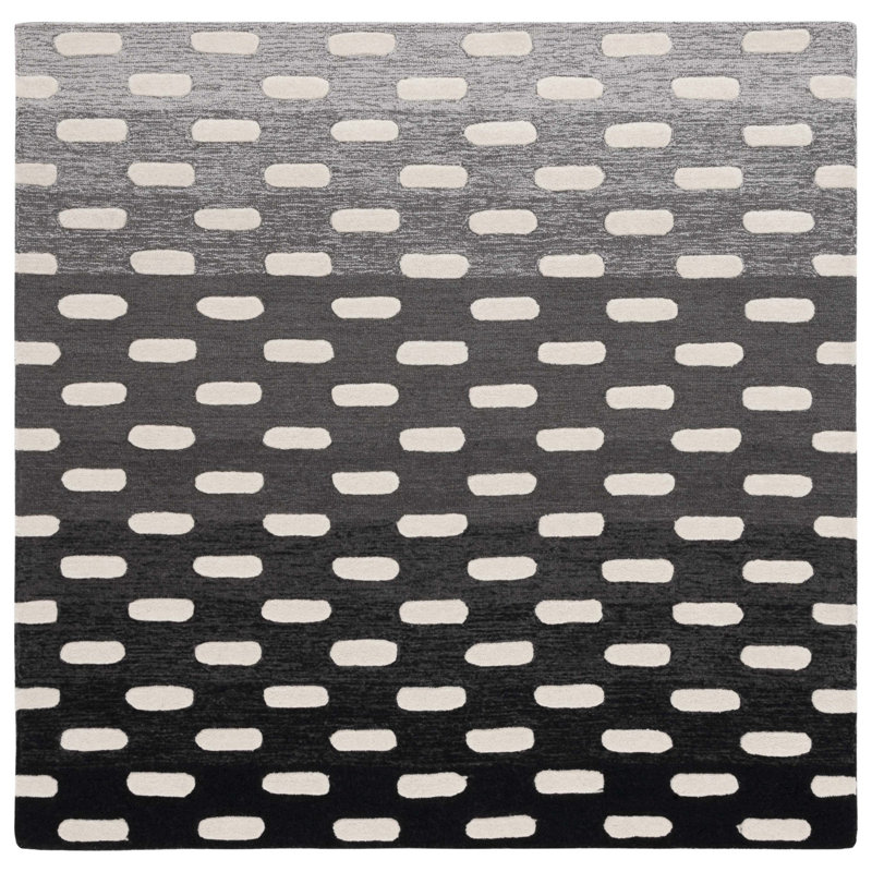 Bochini Hand Tufted Wool/Cotton Striped Rug in Ivory/Black, Square 6'