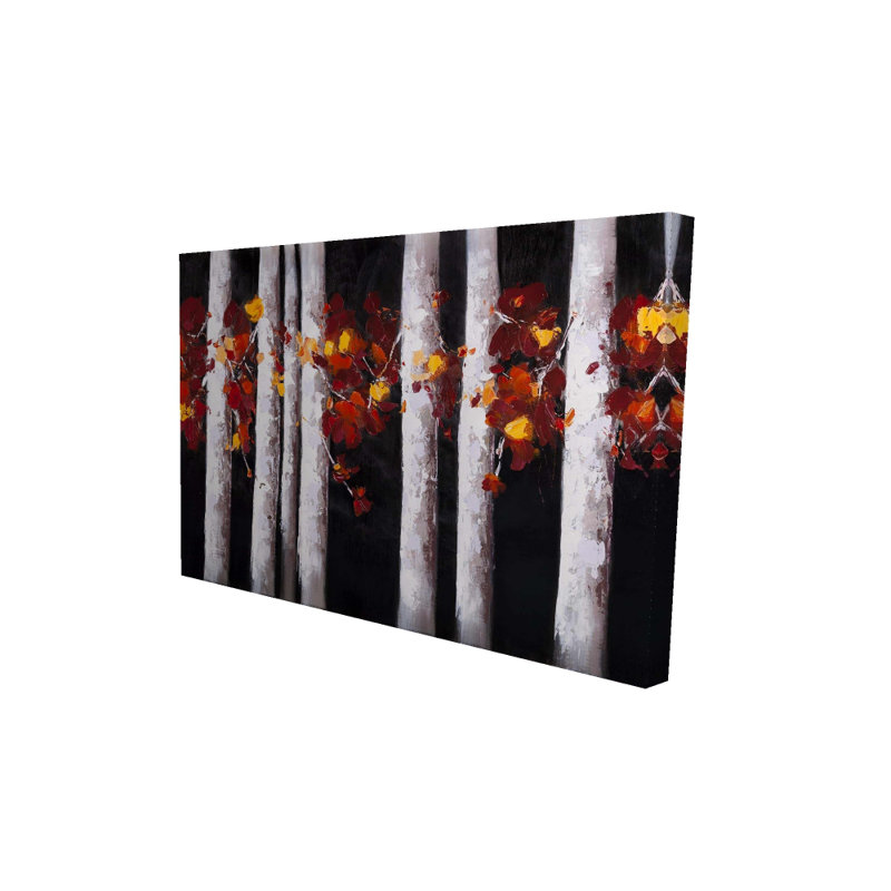 Art sur toile blanc avec arbres blancs et feuilles orange