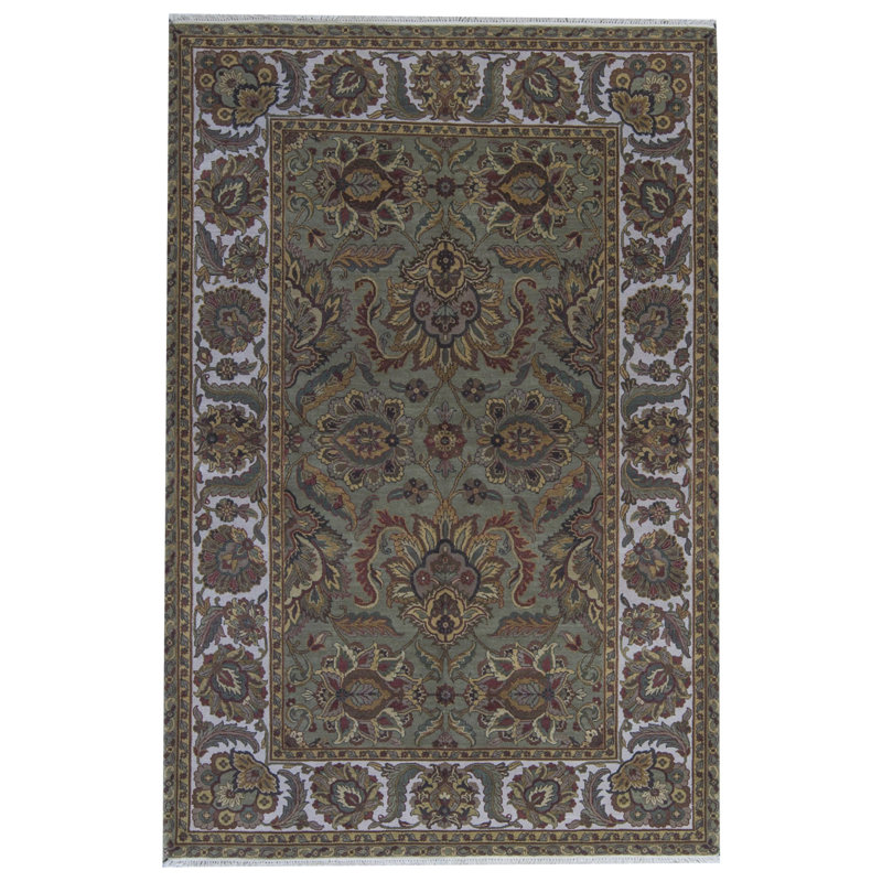 Tapis vert et ivoire de haute qualité noué à la main Trinity
