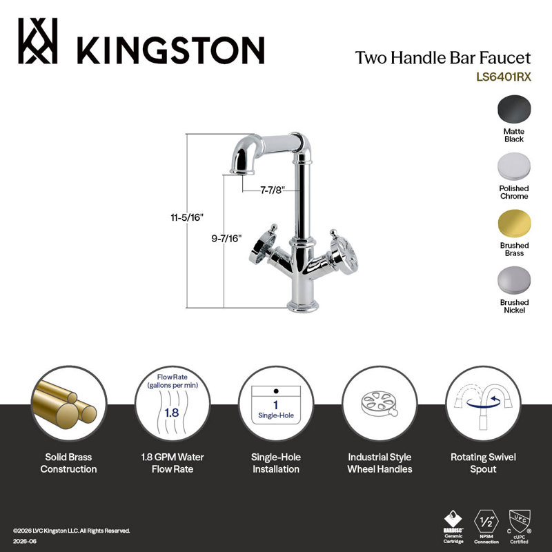 Robinet de bar Kingston, Laiton brossé