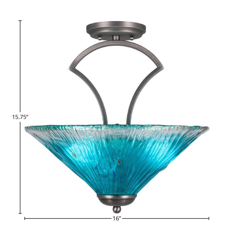 Zilo Semi-Flush 3-Bulbs Shown With 16"Crystal Glass, Teal, Graphite