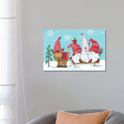 Elf Gnome Trio With Reindeer by Diane Kater - Print on Canvas