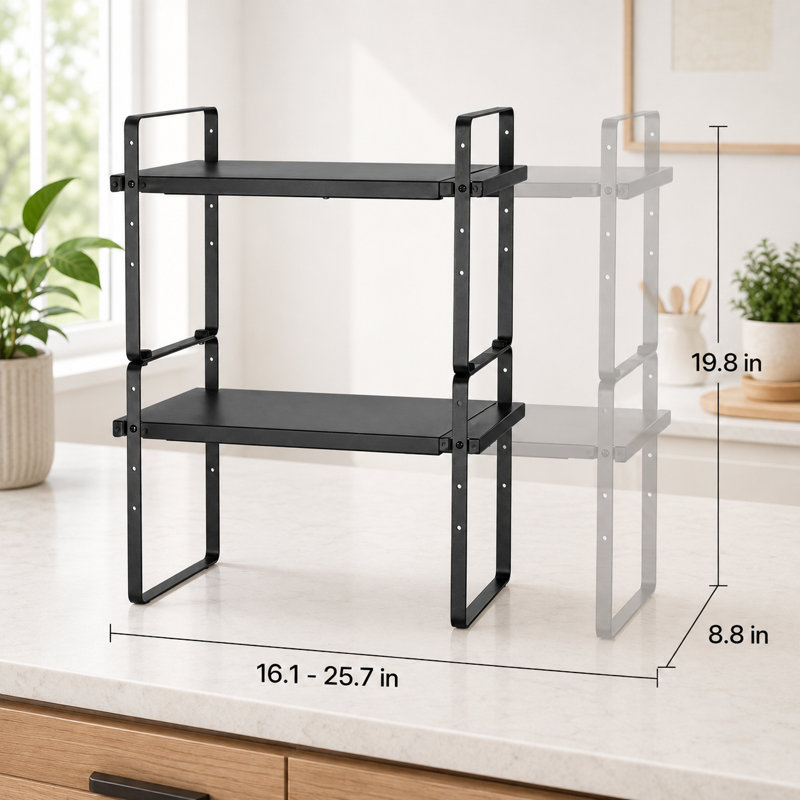 Étagère de rangement noire à double couche extensible, étagère de comptoir empilable, idéale pour les cuisines, les salles de bain, les bureaux et les garde-manger.