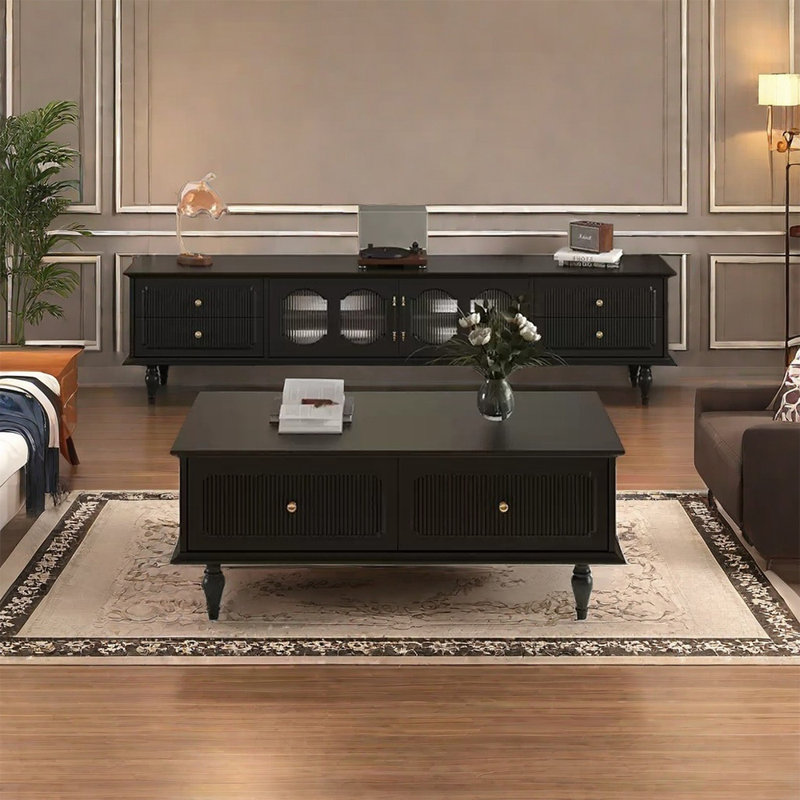 Table basse vintage avec armoire télé noire