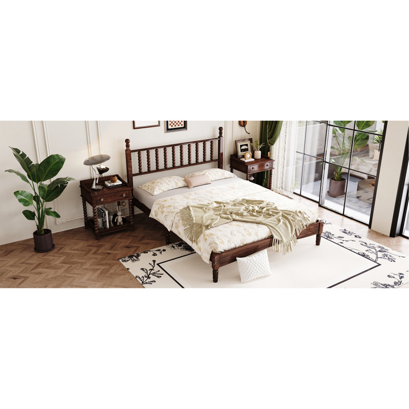 Lit plateforme grand avec tête de lit en forme de gourde, lit plateforme de style rétro