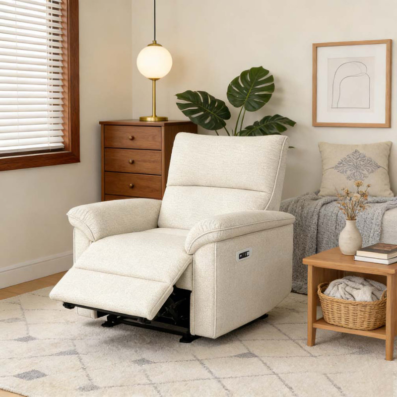 Fauteuil inclinable électrique Wall Wall, Snowflake Velvet Fabric, Beige+Grey