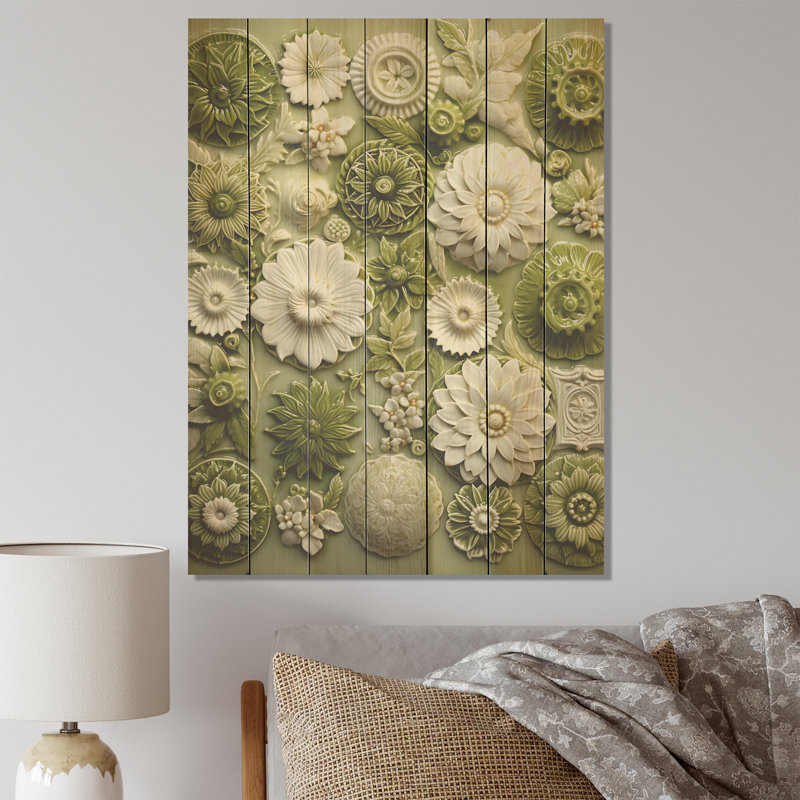Carreaux floraux verts « Botanicals » I - Impression botanique sur bois, H 20 po x l 10 po