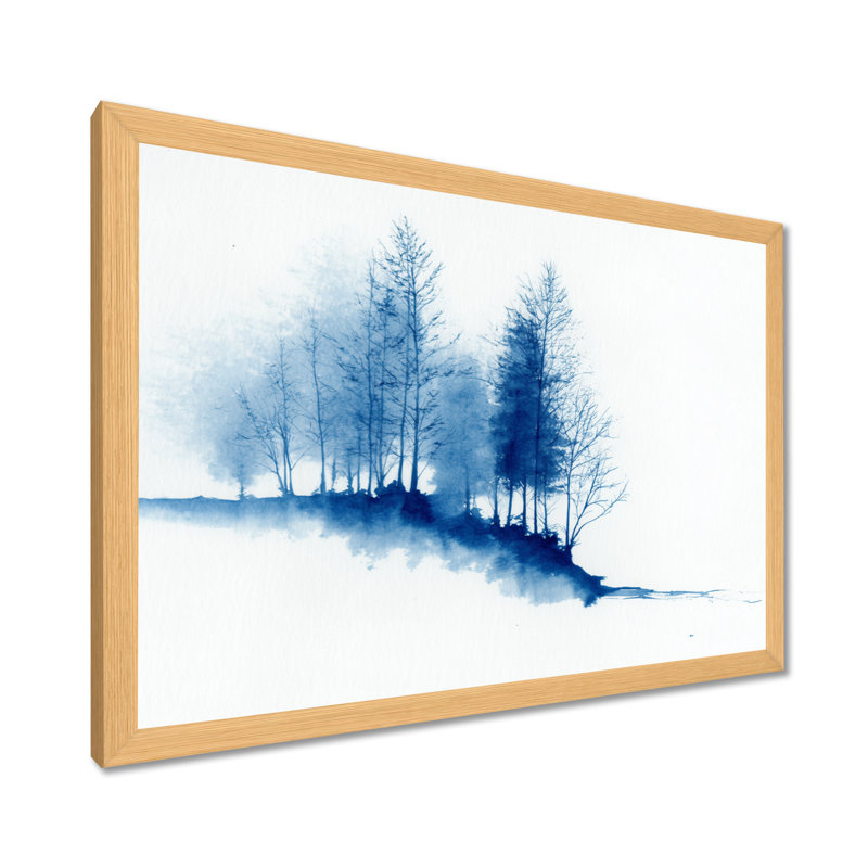 Bleu Blanc Bleu Silence Arctique Paysage d'hiver blanc - Tableau encadré Forêt, H 24 po x l 32 po, Natural Picture Framed