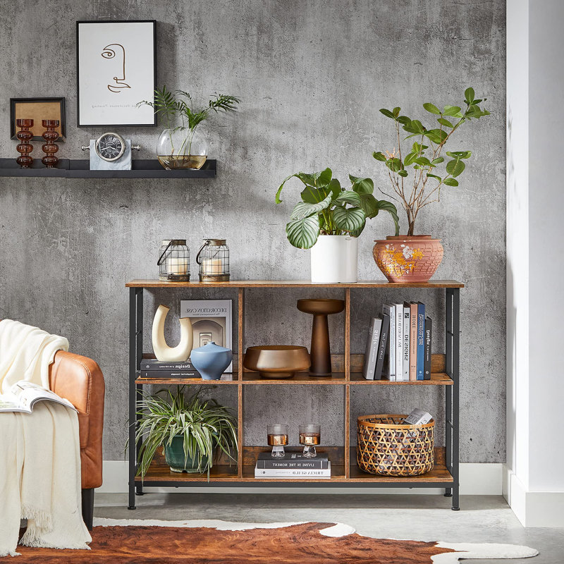 Adalaina Rustic Industrial 80 H x 120 W Bookcase Bookshelf with Storage Shelves Living Room