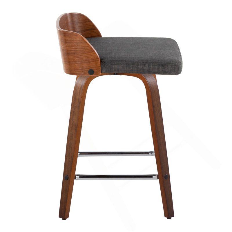 Tabouret de comptoir de style Mid-Century moderne de 24 po avec pivot en bois de noyer et gris anthracite Maya par Lumisource - ensemble de 2