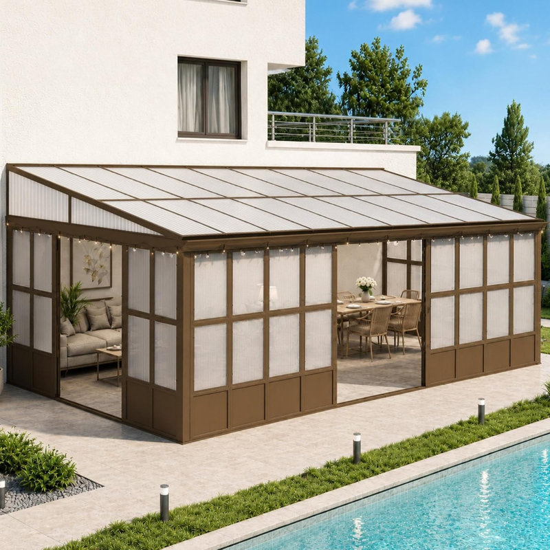 Pavillons de jardin modernes x20FT (doit inclure le cadre), véranda en aluminium avec portes coulissantes