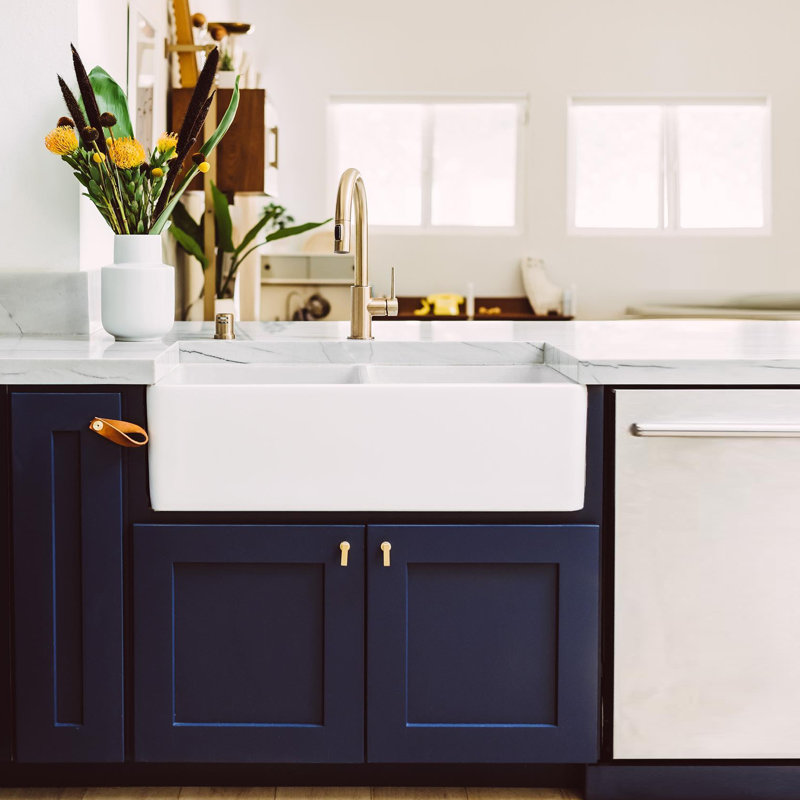 Cape 33.25'' L Double Basin Kitchen Sink, White