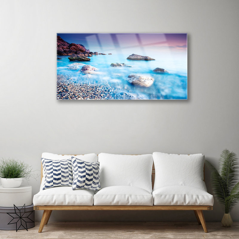 Sea Stones Beach Landscape - Unframed Photograph on Glass