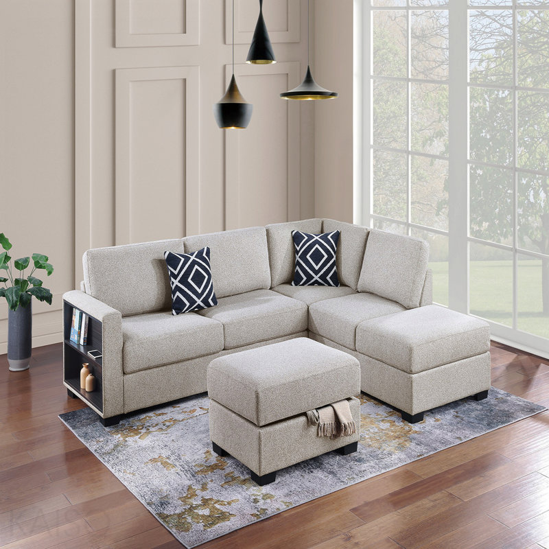 Canapé de rangement modulaire réversible 3 pièces avec repose-pieds avec rangement et méridienne réversible