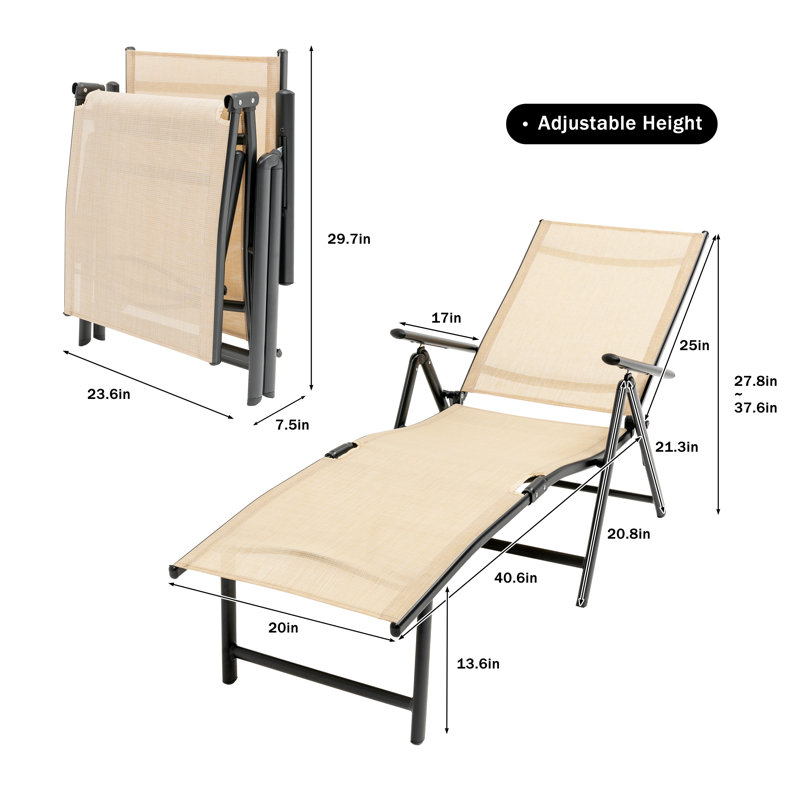 Patio Chaise Lounges Outdoor Folding Recliner Chair for Beach, Yard, Balcony, Poolside