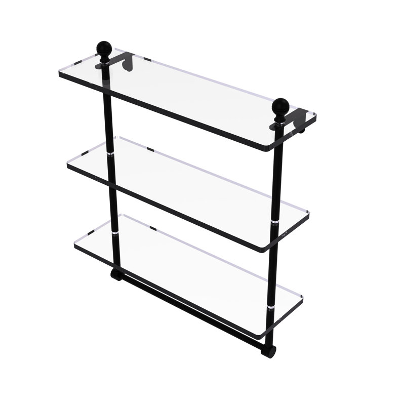 Gober 3 Piece Tiered Shelf with Towel Bar, 16", Matte Black