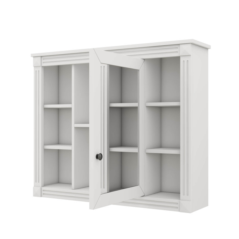 Armoire de salle de bain murale 35 po x 28 po avec miroir, comprenant 6 tablettes ouvertes, Blanc