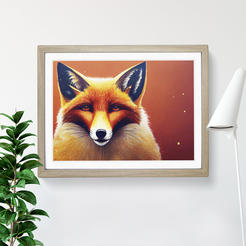 XH1022-8864X Terrific Fox - Single Picture Frame Print, 46cm H x 64cm W x 2cm D, Oak