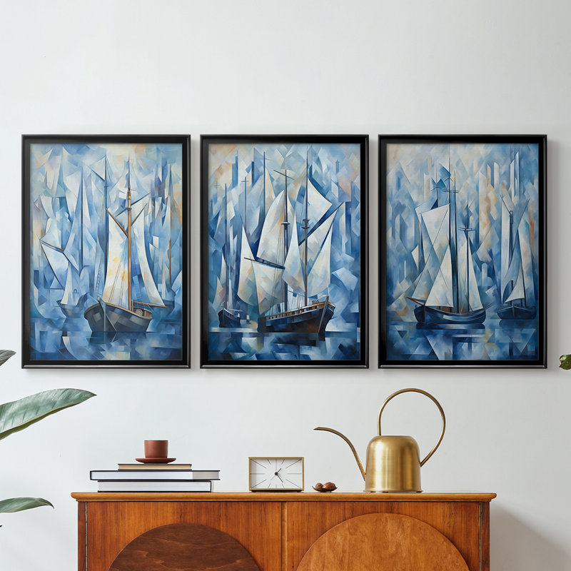 NAUTICAL Series CCCCLIXIX - Toile tendue avec châssis sur mesure - 3 pièces, H 39 po x l 81 po, Noir