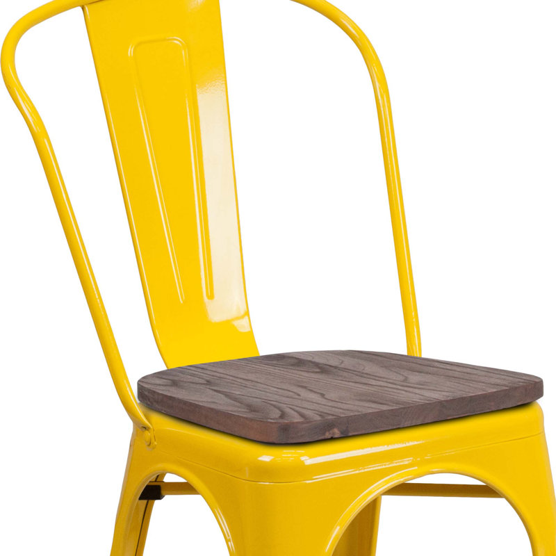 Kewaunee Metal Stackable Chair with Wood Seat, Yellow