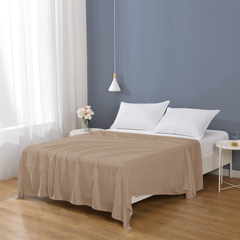 100% Egyptian Cotton Flat Sheet - Premium Soft Breathable Bed Linen, Beige, Super King (6')