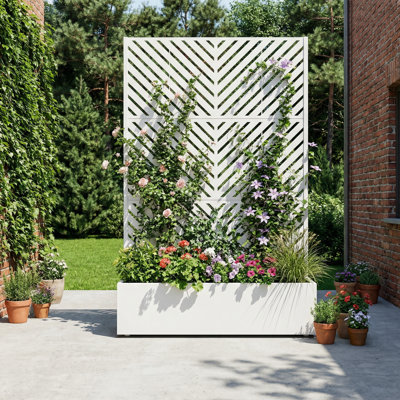 Euel Metal Planter Box with Trellis and Wheels