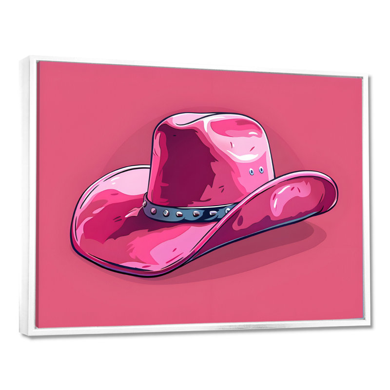Décoration murale chapeau de cowboy rose, Toile encadrée flottée blanche, H 12 po x l 20 po x P 1 po