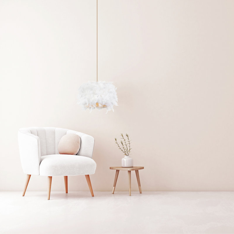 Modern Designer Real Feather Drum Lamp Shade with Inner Cotton Lining, White
