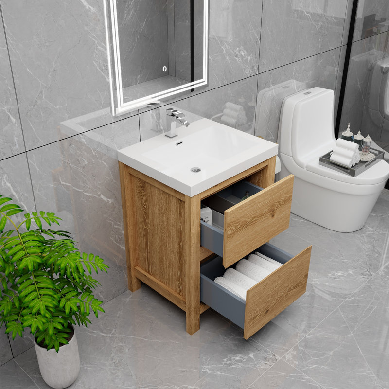 Meuble-lavabo simple 23,5 po avec plateau Laverock, Bois jaune