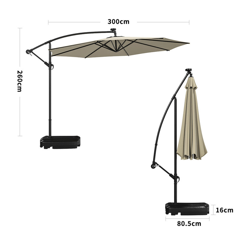 Aiswarya 3m Cantilever Parasol with LED Light, Beige