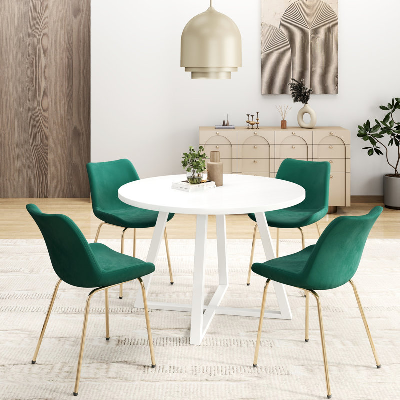 Table de salle à manger contemporaine 5 et 4 chaises avec cadre en métal, Blanc/vert, H 30,8 po x l 30,04 po x P 29,85 po