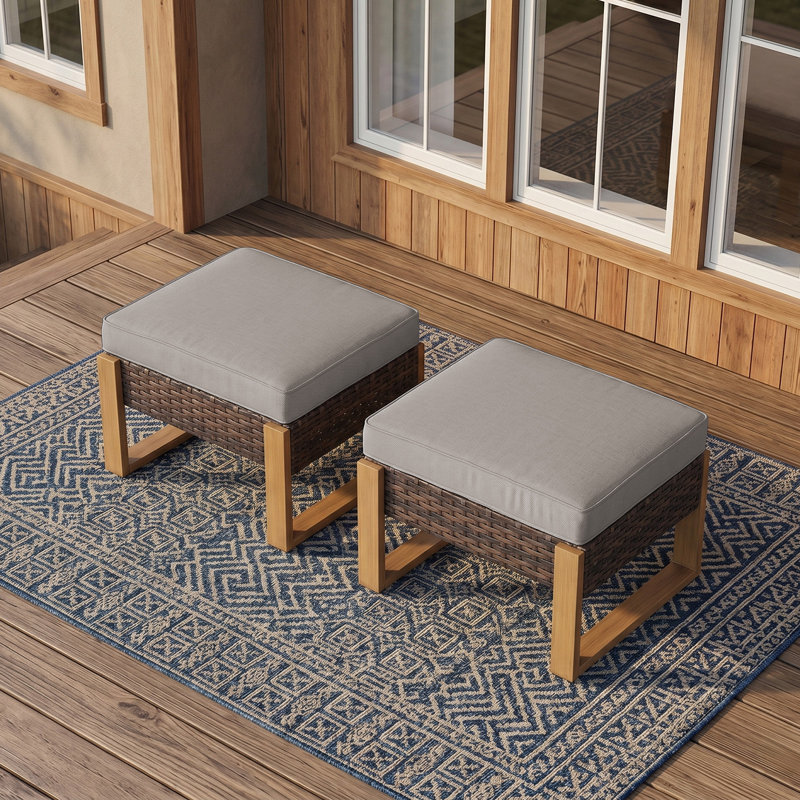 Allcot Polyethylene (PE) Wicker Outdoor Ottoman, Brown, Grey