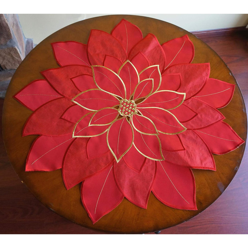 Décoration de table de Noël des Fêtes de Noël 34 po, poinsettia brodée à découpes, commode à fleurs de Noël pour la maison, décoration de table de Noël, poinsettia