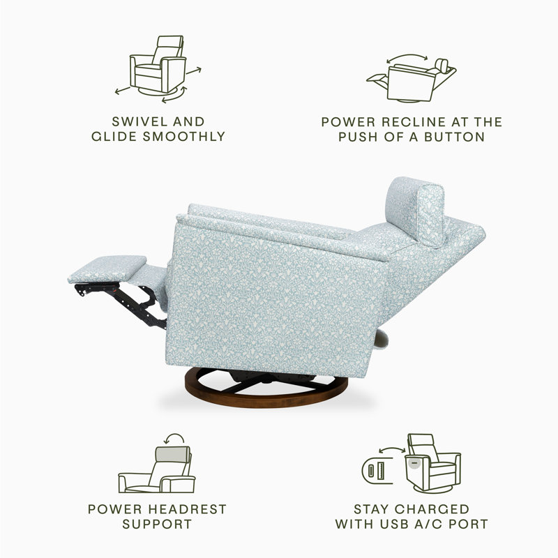 Morris & Co. x Namesake Willa Plus Power Recliner, Bellflowers in Powdered Blue Performance Eco-Weave