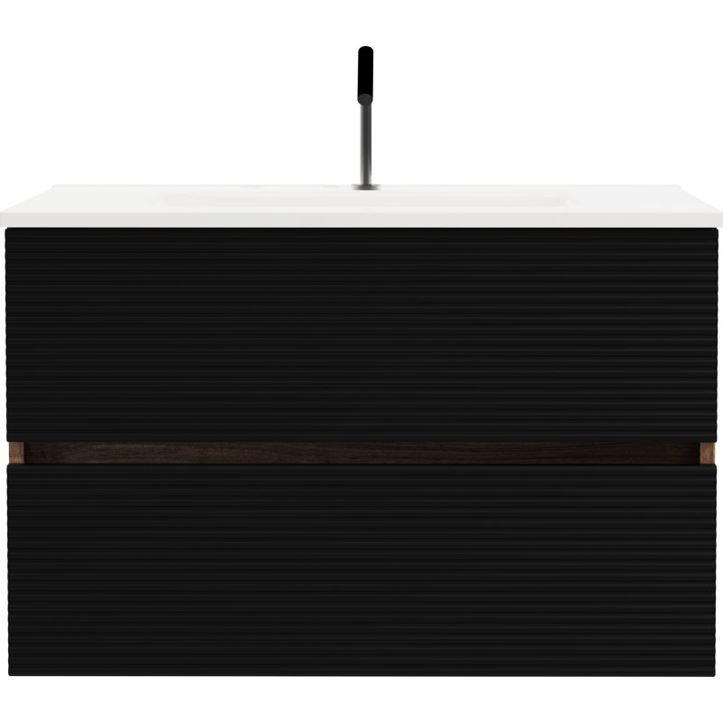 Meuble-lavabo pour salle de bain - Meuble de rangement encastré en céramique noire et noire, 30"