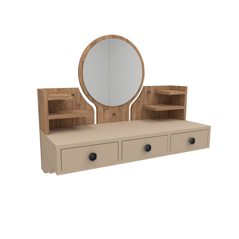 Dressing Table with Mirror Aanika, Atlantic Pine/Beige