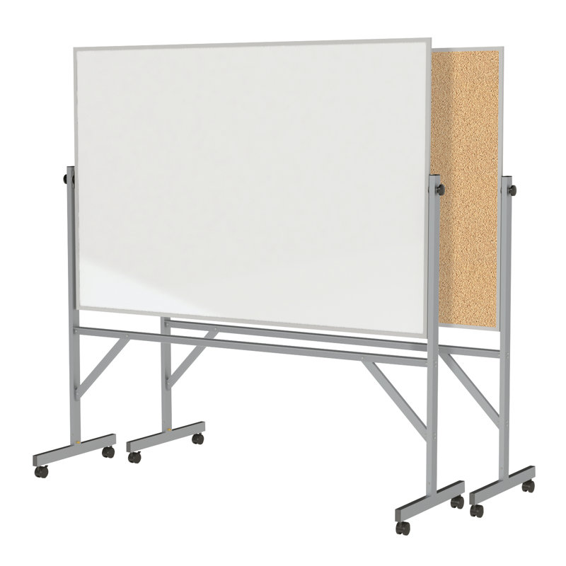 72" x 48" White Aluminum Rolling Freestanding Corkboard