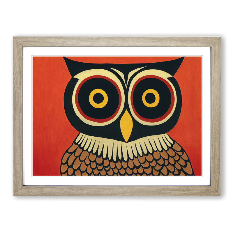 Owl Retro Vol.2 Abstract 1 Piece Single Picture Frame Wall Art, 34cm H x 46cm W x 2cm D, Oak