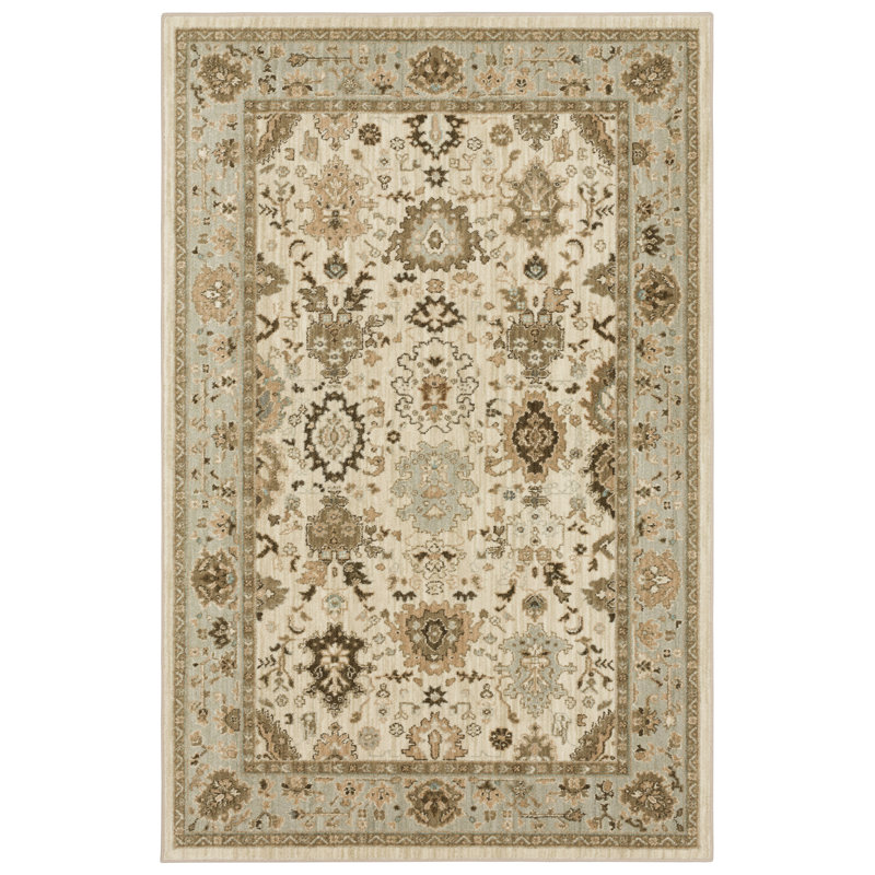 Adare Cream and Gray Floral Motif Wool Area Rug