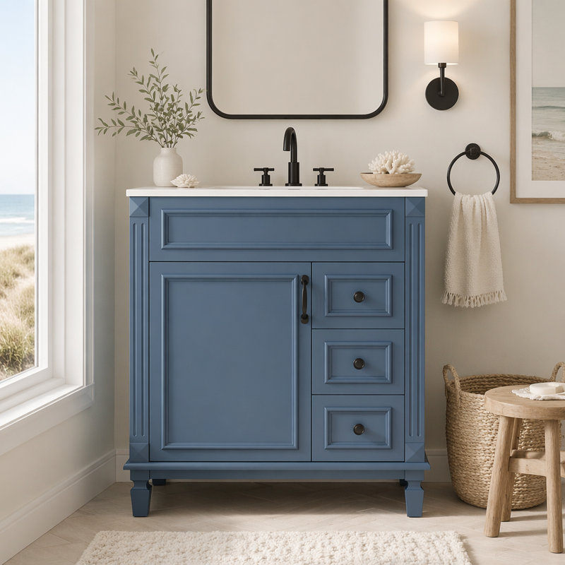 Meuble-lavabo 30 po avec lavabo en céramique, Bleu