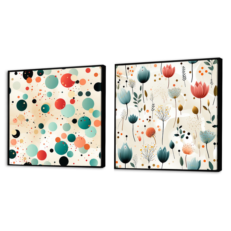Claborne - Ensemble de 2 collages de formes carrées abstraites, Cadre flottant noir, H 16 po x l 33 po