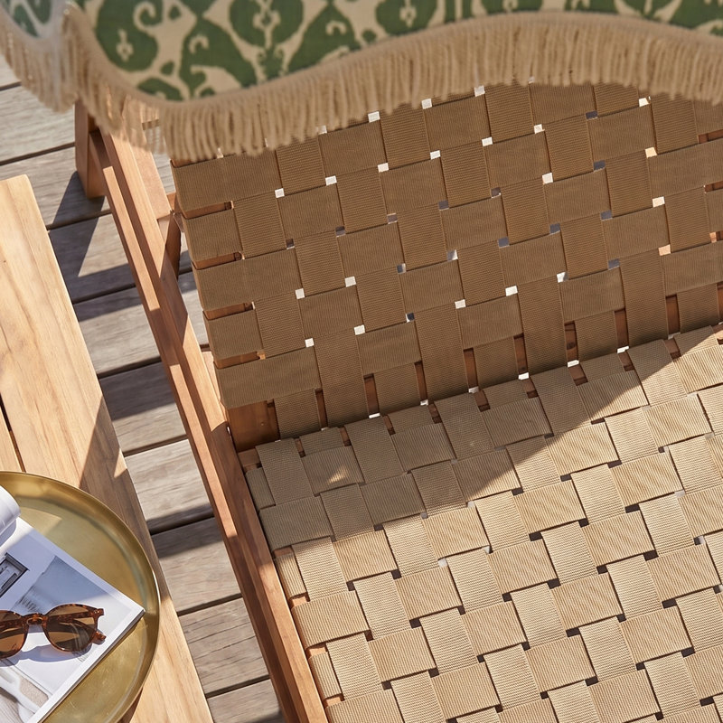 Quinton Patio Acacia Wood Chaise Lounge With Adjustable Backrest, Mocha Rope/Light Brown